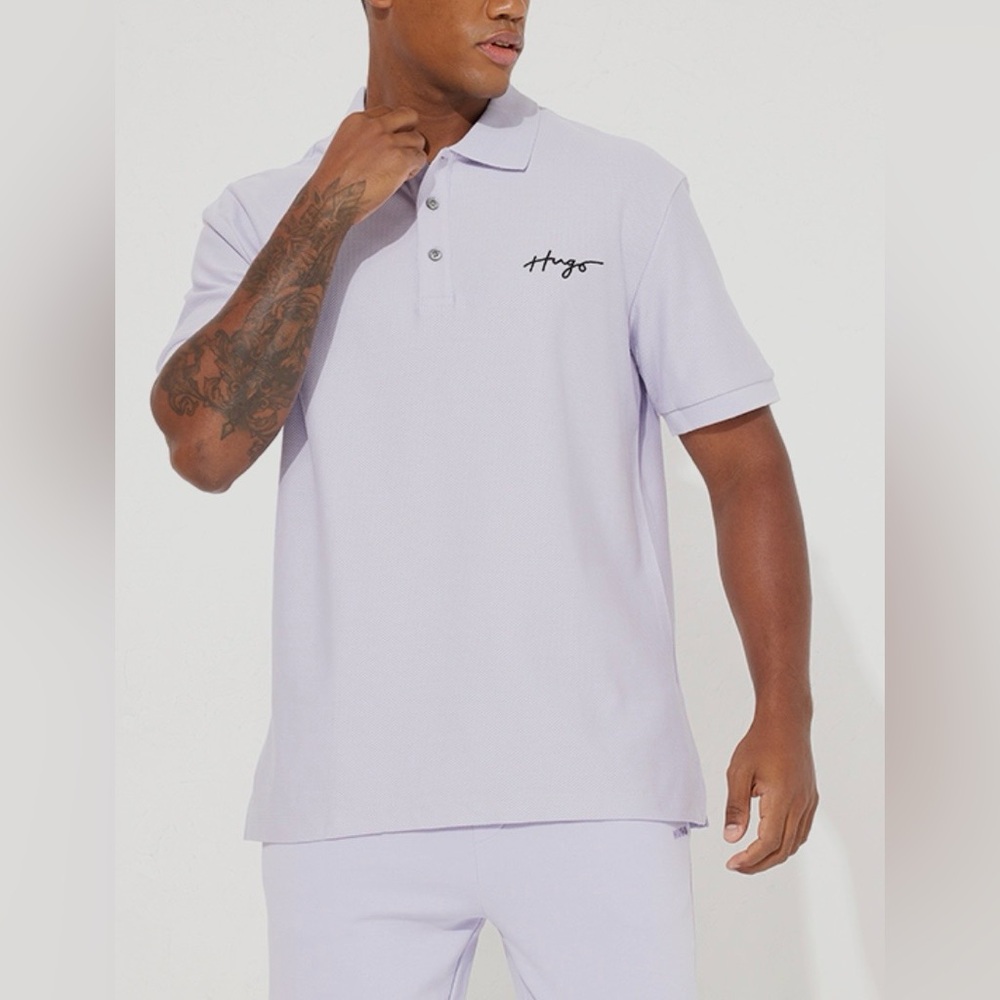HUGO BOSS 'Daipo' regular-fit cotton-piqué logo polo shirt light purple LARGE